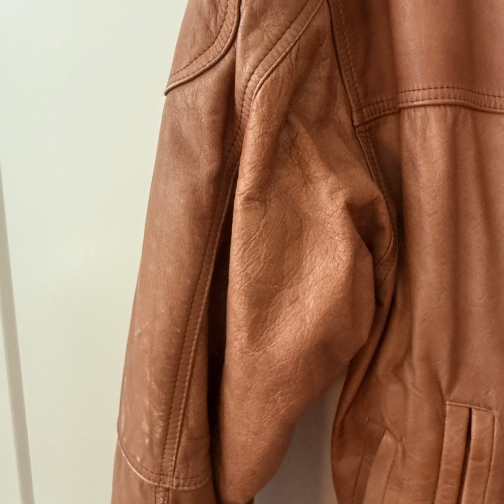Vintage Tan Leather Bomber Jacket - Picture 2 of 7